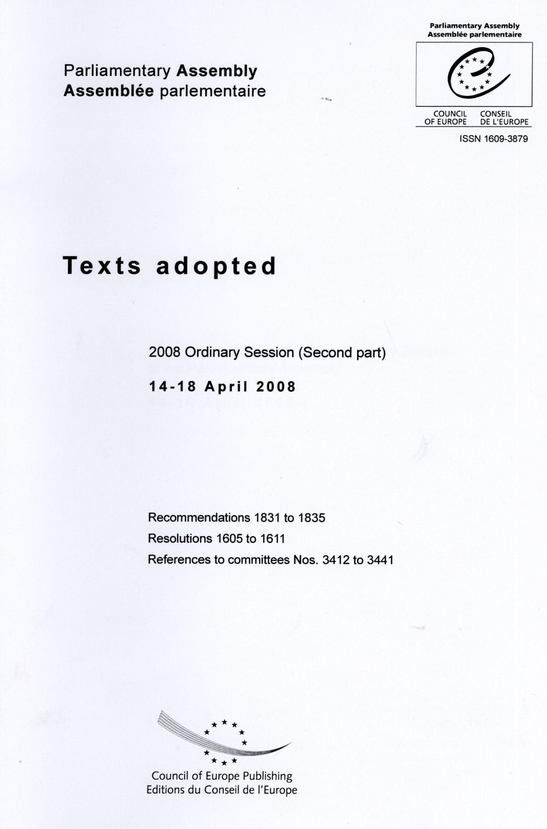 Parliamentary Assembly - Texts adopted - 2008 Ordinary Session (second part) 14-18 April 2008