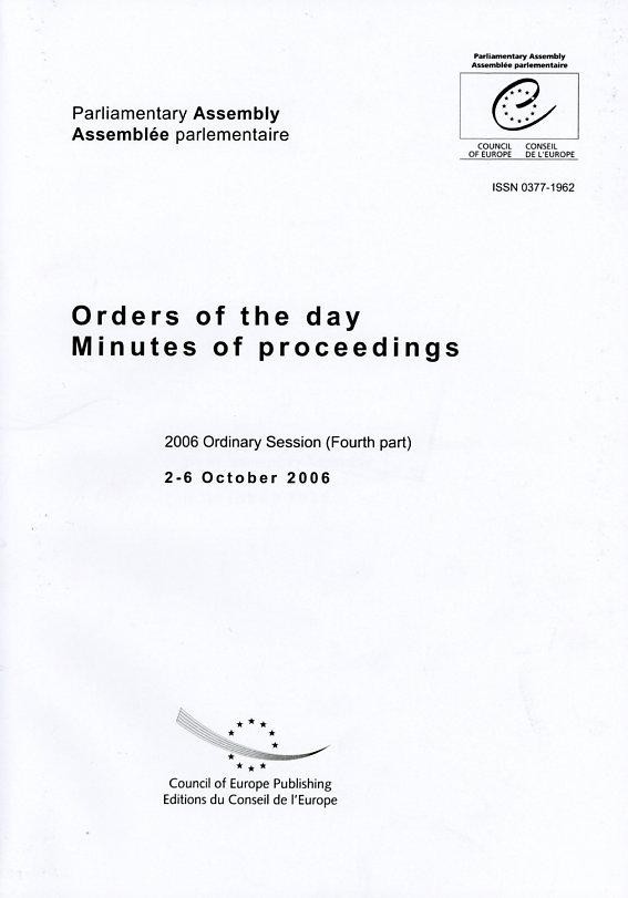 Parliamentary Assembly - Orders of the day / Minutes of proceedings - 2006 Ordinary Session (fourth part) 2-6 October 2006