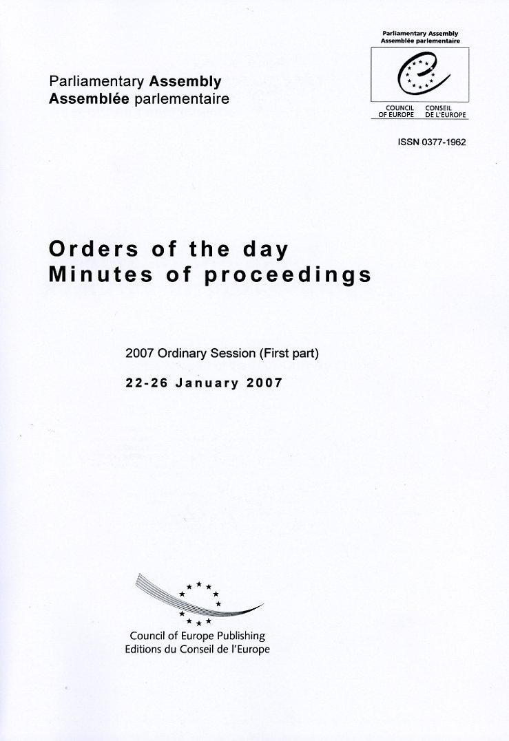 Parliamentary Assembly - Orders of the day / Minutes of proceedings - 2007 Ordinary Session (First part) 22-26 January 2007