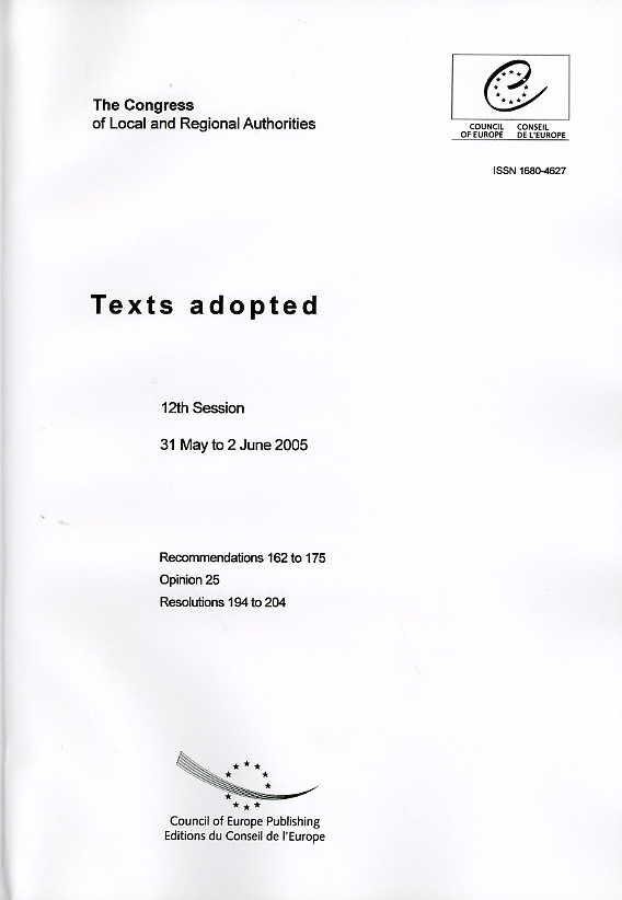 PDF - The Congress of Local and Regional Authorities - Adopted texts - 12th Session - 31 May to 2 June 2005