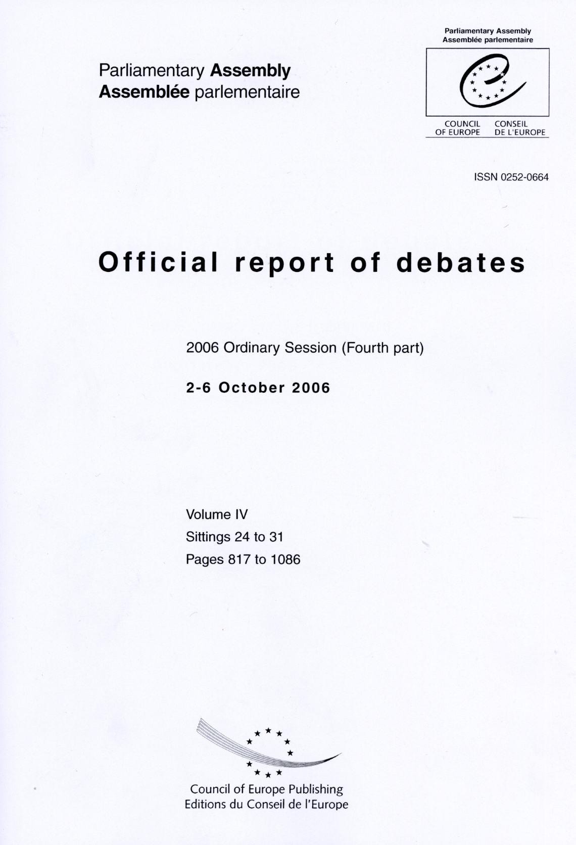 Parliamentary Assembly - Official report of debates - 2006 Ordinary Session (Fourth part), 2-6 October 2006