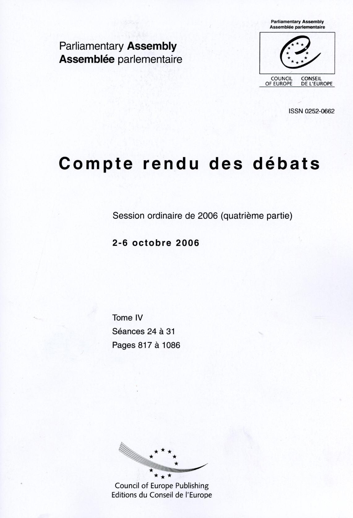 Assemblée parlementaire - Compte rendu des débats - Session ordinaire de 2006 (quatrième partie), 2-6 octobre 2006