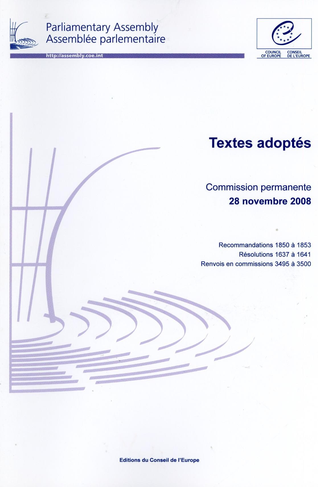 Assemblée parlementaire - Textes adoptés - Commission permanente 28 novembre 2008