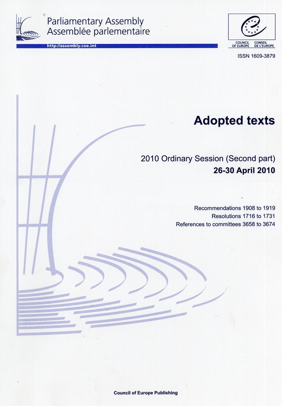 Parliamentary Assembly - Adopted texts - 2010 Ordinary Session (Second part) 26-30 April 2010