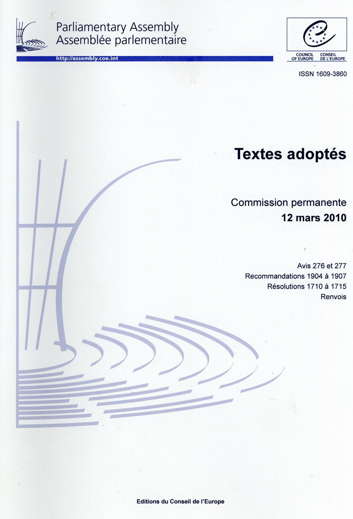 Assemblée parlementaire - Textes adoptés - Commission permanente 12 mars 2010