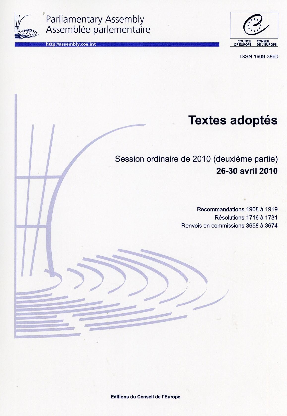 Assemblée parlementaire - Textes adoptés - Session ordinaire de 2010 (deuxième partie) 26-30 avril 2010