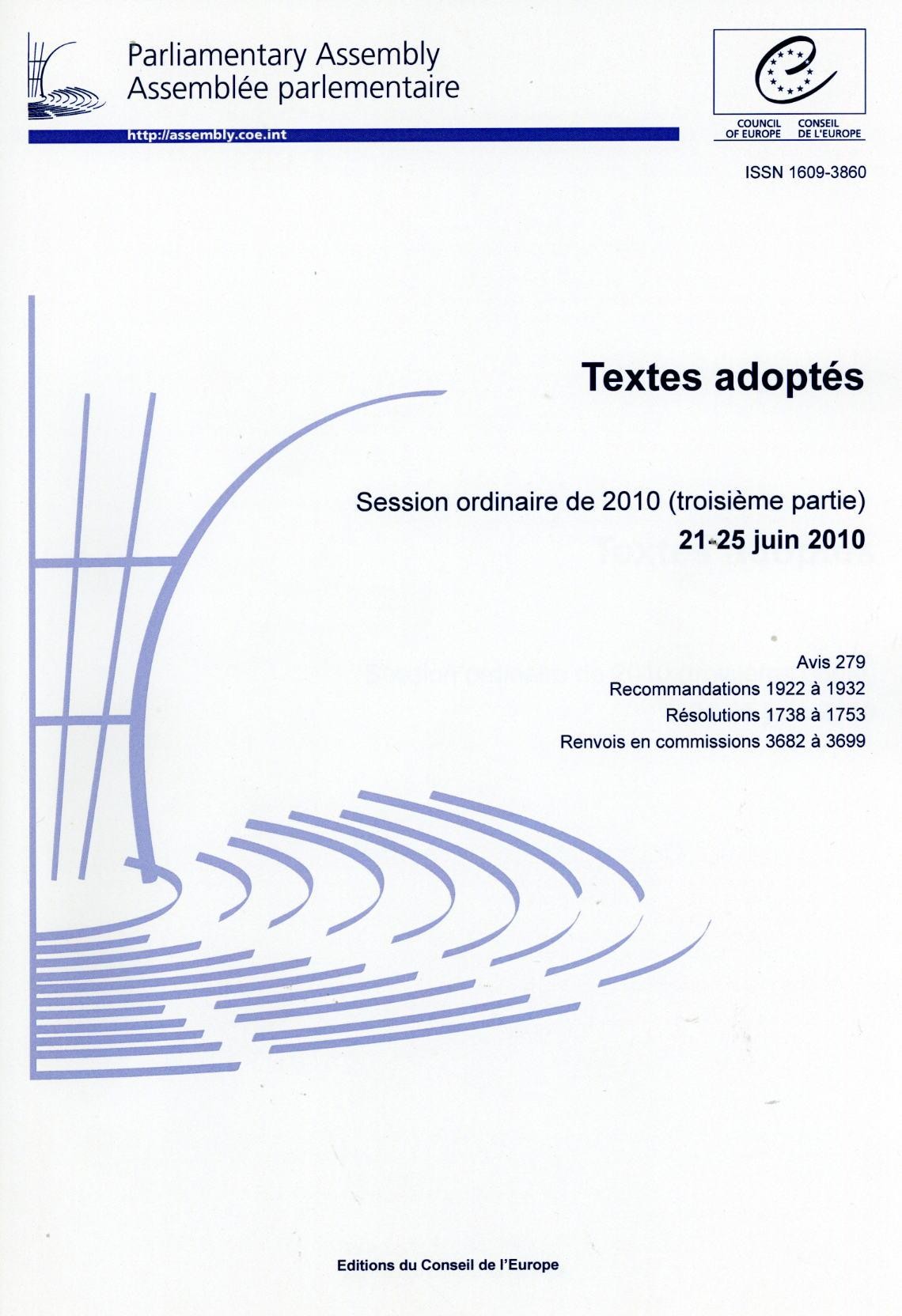 Assemblée parlementaire - Textes adoptés - Session ordinaire de 2010 (troisième partie) 21-25 juin 2010