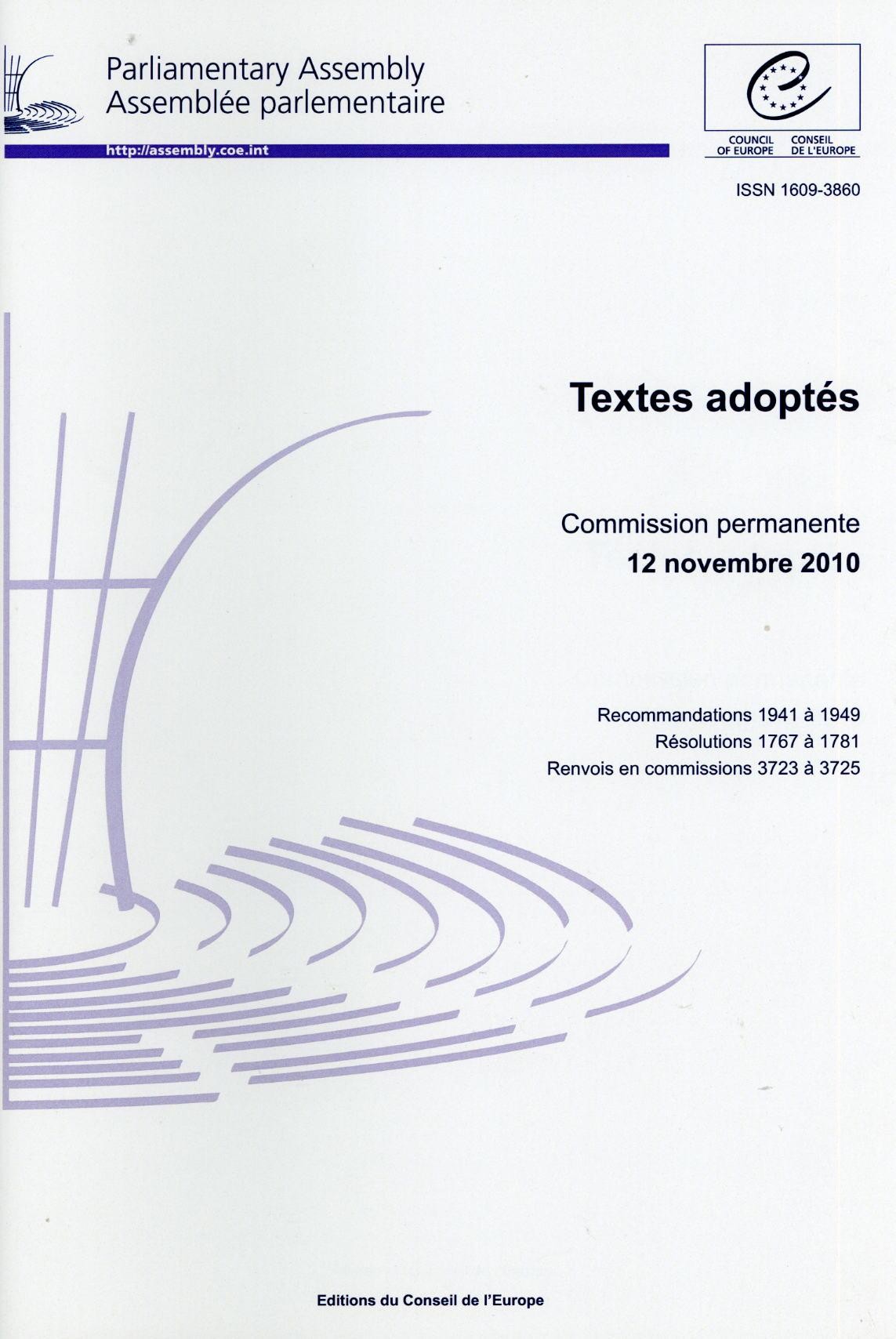 Assemblée parlementaire - Textes adoptés - Commission permanente 12 novembre 2010