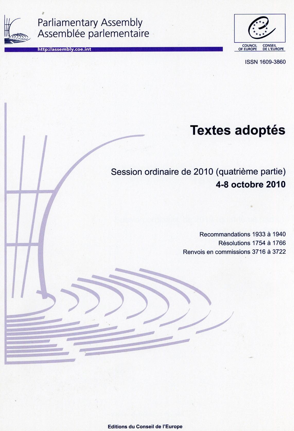 Assemblée parlementaire - Textes adoptés - Session ordinaire de 2010 (quatrième partie) 4-8 octobre 2010