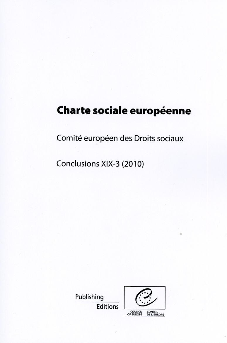 Charte sociale européenne - Comité européen des Droits sociaux - Conclusions XIX-3/2010
