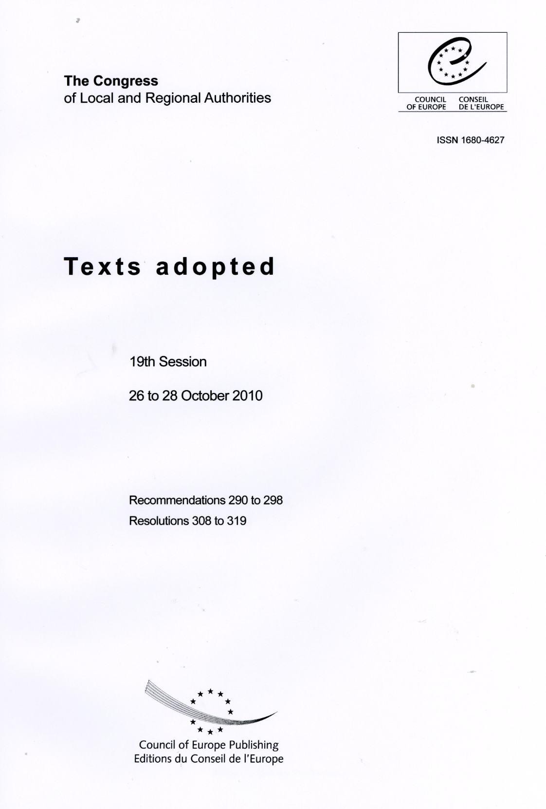 The Congress of Local and Regional Authorities - Texts adopted - 19th Session - 26 to 28 October 2010