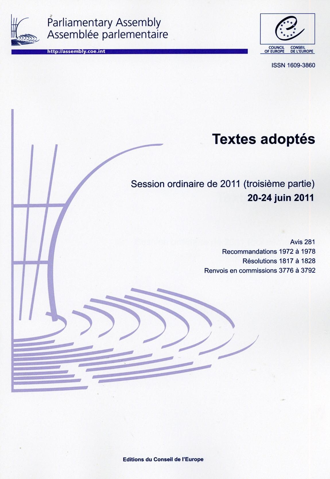 Assemblée parlementaire - Textes adoptés - Session ordinaire de 2011 (troisième partie) 20-27 juin 2011