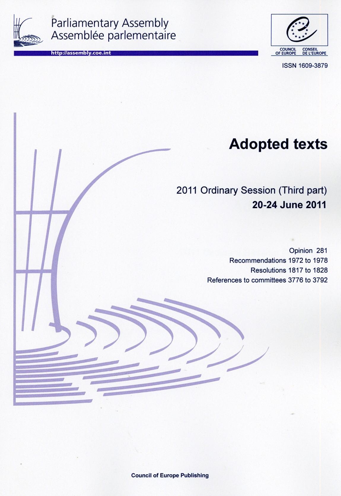 Parliamentary Assembly - Adopted texts - 2011 Ordinary Session (Third part) 20-24 June 2011