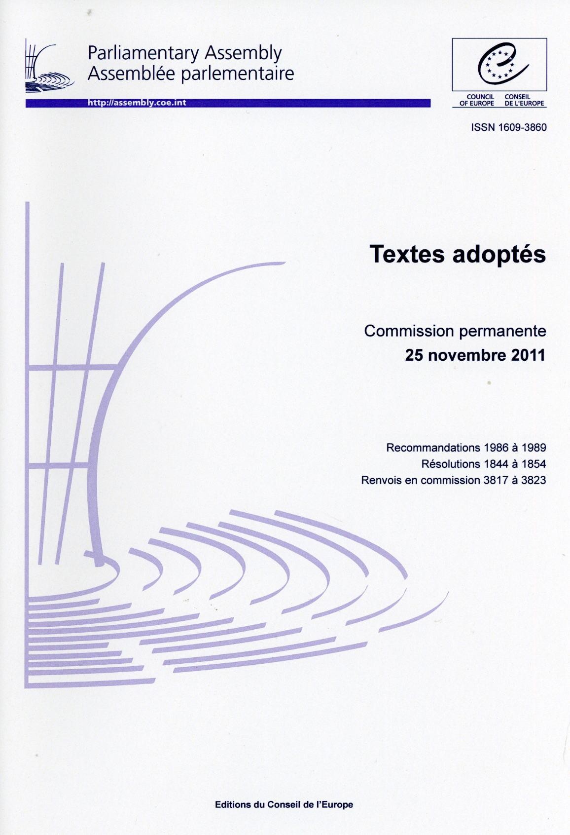 Assemblée parlementaire - Textes adoptés - Commission permanente 25 novembre 2011