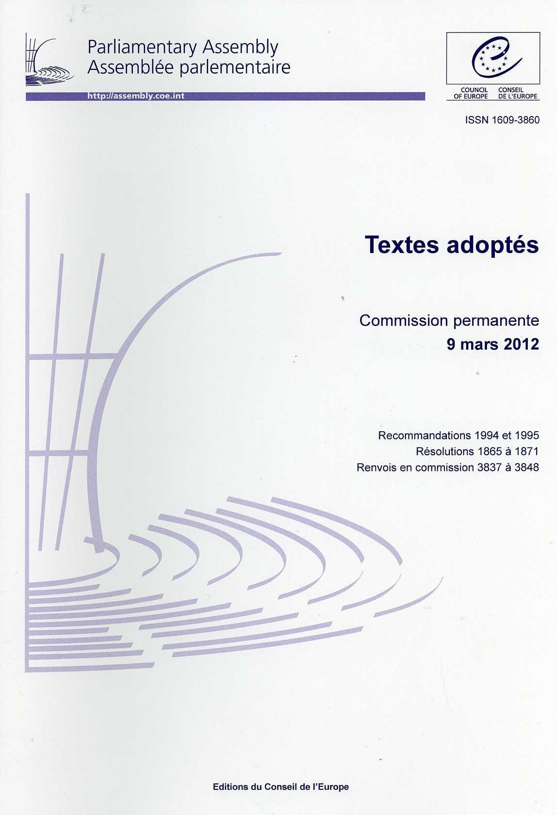 Assemblée parlementaire - Textes adoptés - Commission permanente 9 mars 2012