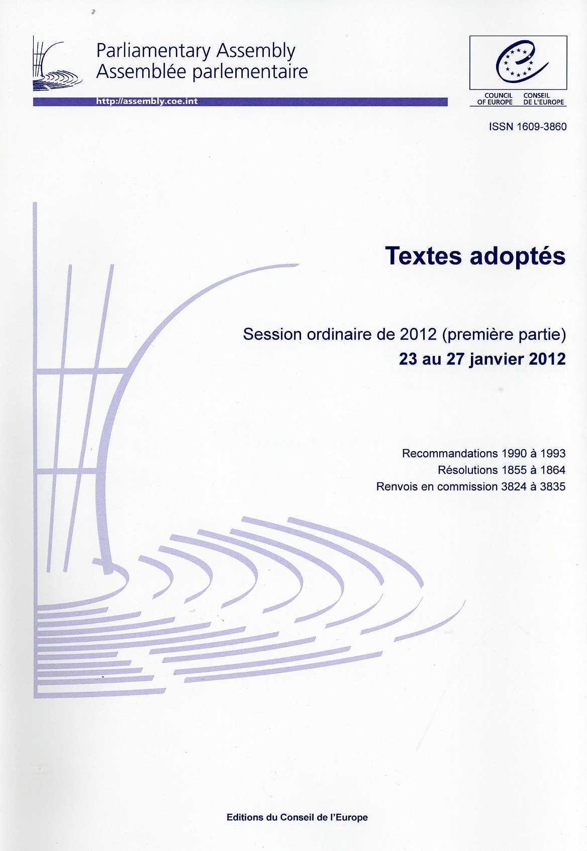 Assemblée parlementaire - Textes adoptés - Session ordinaire de 2012 (première partie) 23 au 27 janvier 2012