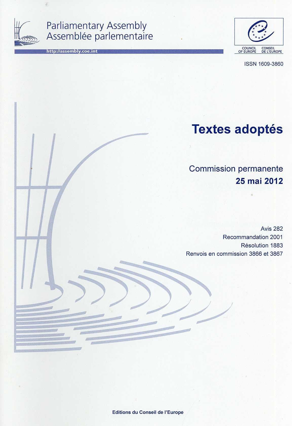 Assemblée parlementaire - Textes adoptés - Commission permanente 25 mai 2012