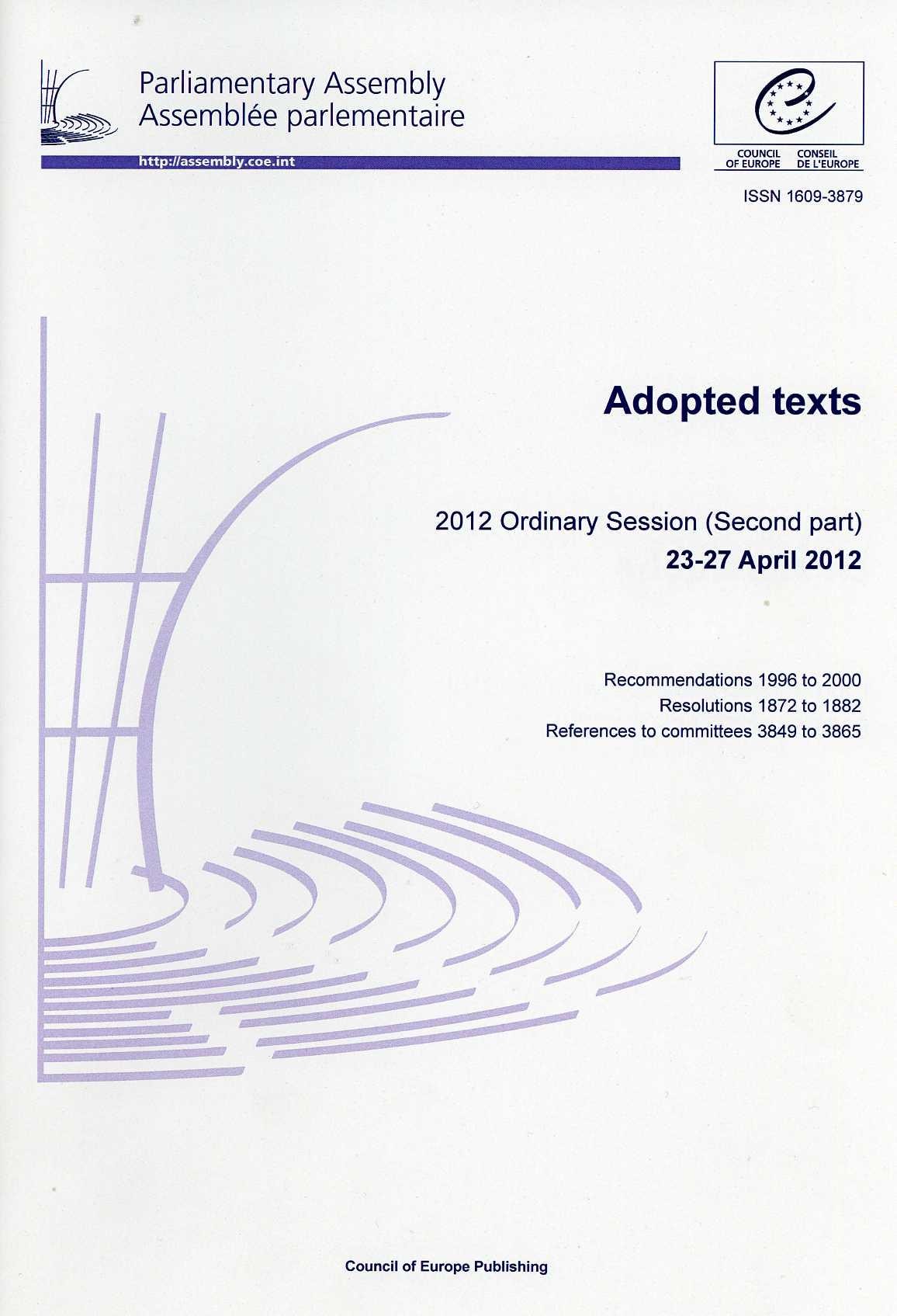 Parliamentary Assembly - Adopted texts - 2012 Ordinary Session (Second part) 23-27 April 2012