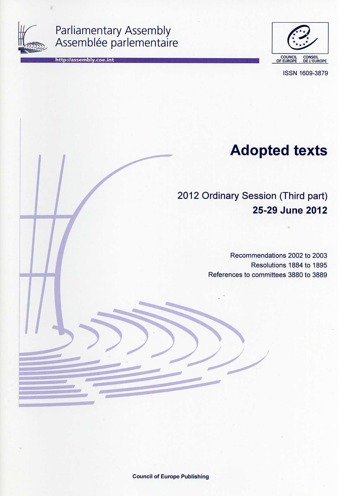 Parliamentary Assembly - Adopted texts - 2012 Ordinary Session (Third part) 25-29 June 2012