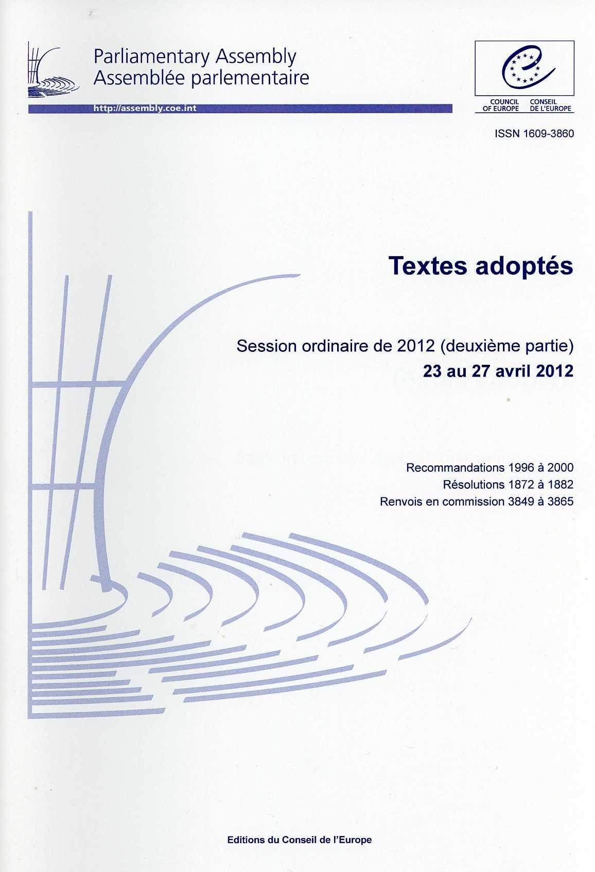 Assemblée parlementaire - Textes adoptés - Session ordinaire de 2012 (deuxième partie) 23-27 avril 2012