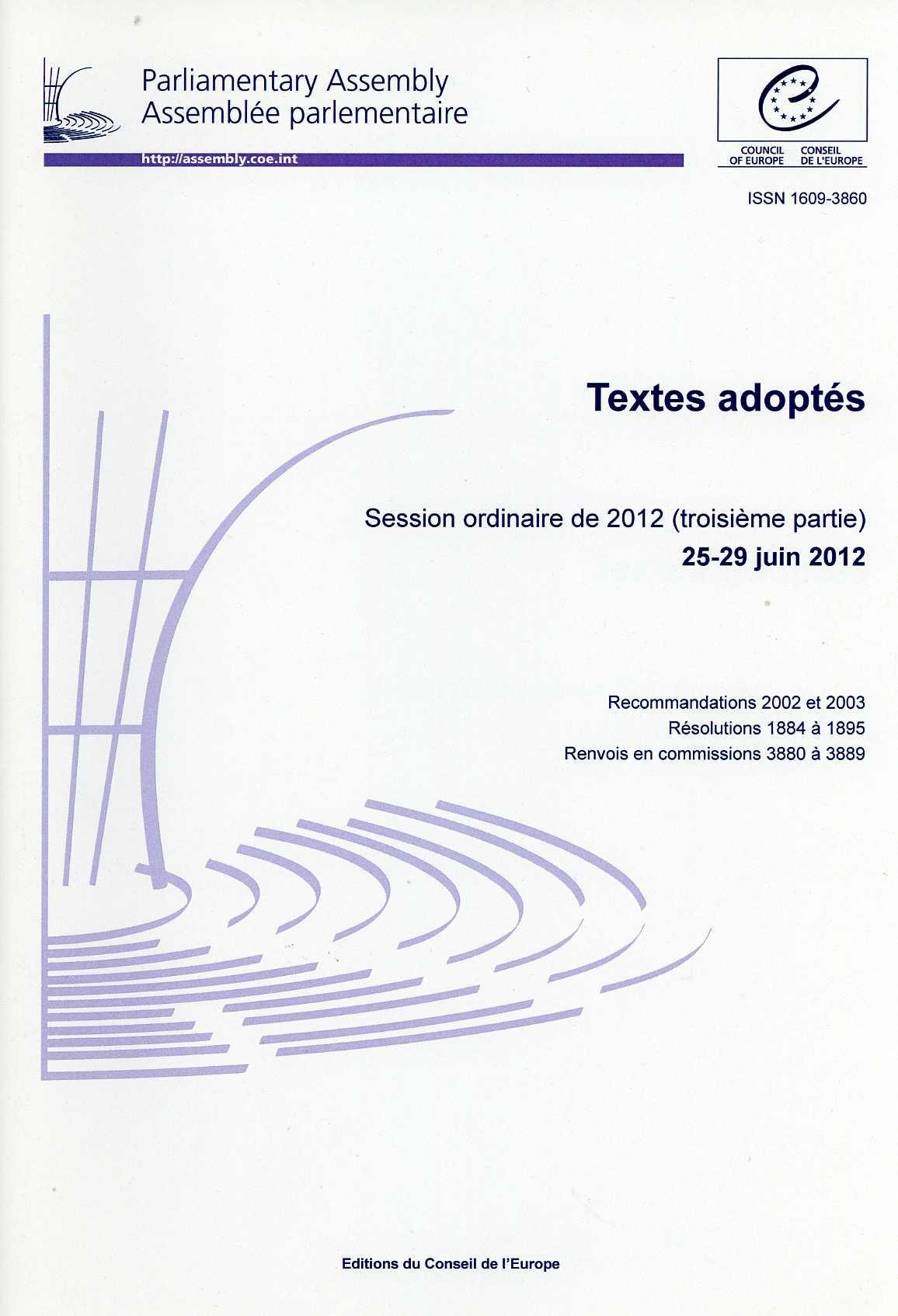 Assemblée parlementaire - Textes adoptés - Session ordinaire de 2012 (troisième partie) 25-29 juin 2012