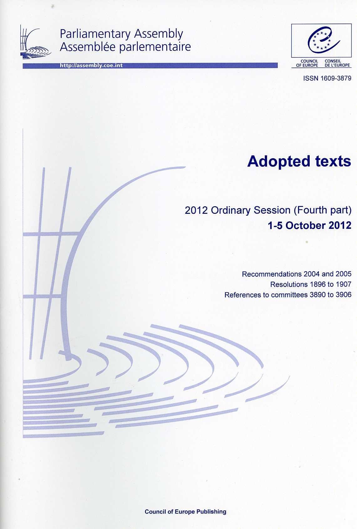 Parliamentary Assembly - Adopted texts - 2012 Ordinary Session (Fourth part) 1-5 October 2012