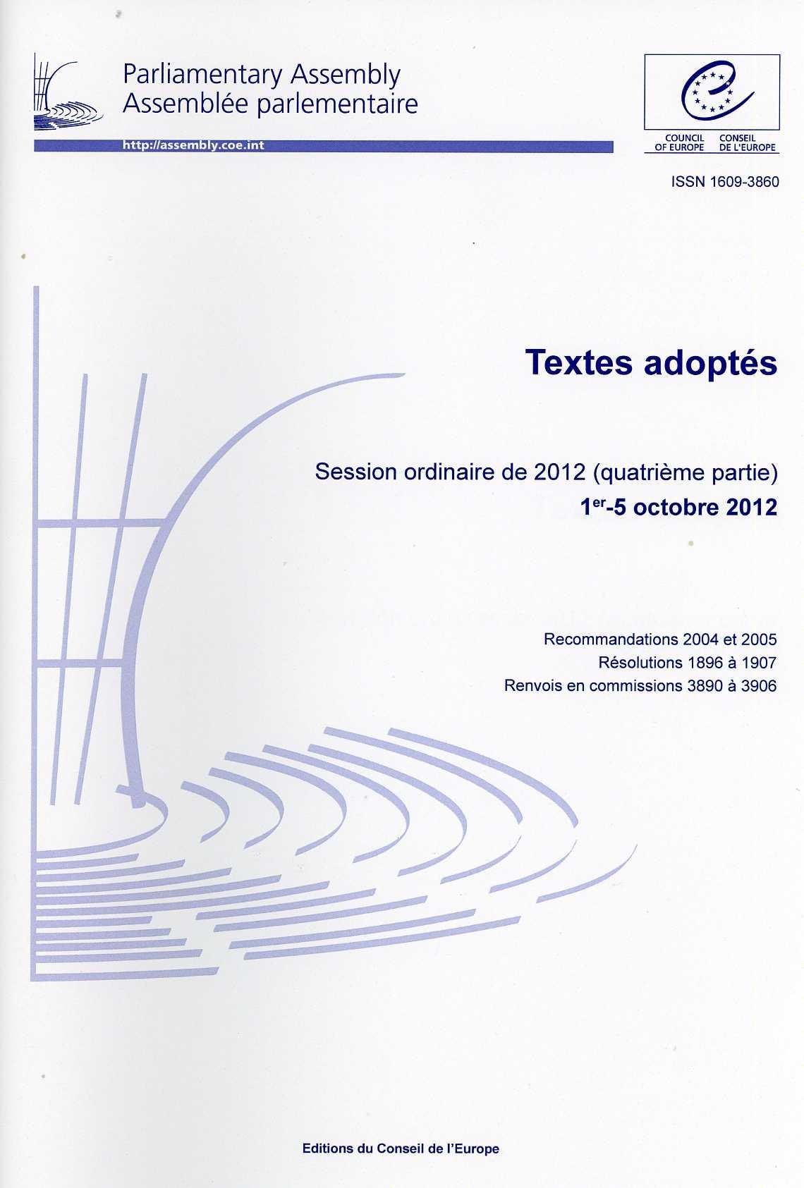 Assemblée parlementaire - Textes adoptés - Session ordinaire de 2012 (quatrième partie) 1-5 octobre 2012