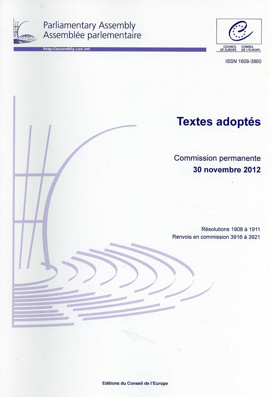 Assemblée parlementaire - Textes adoptés - Commission permanente 30 novembre 2012