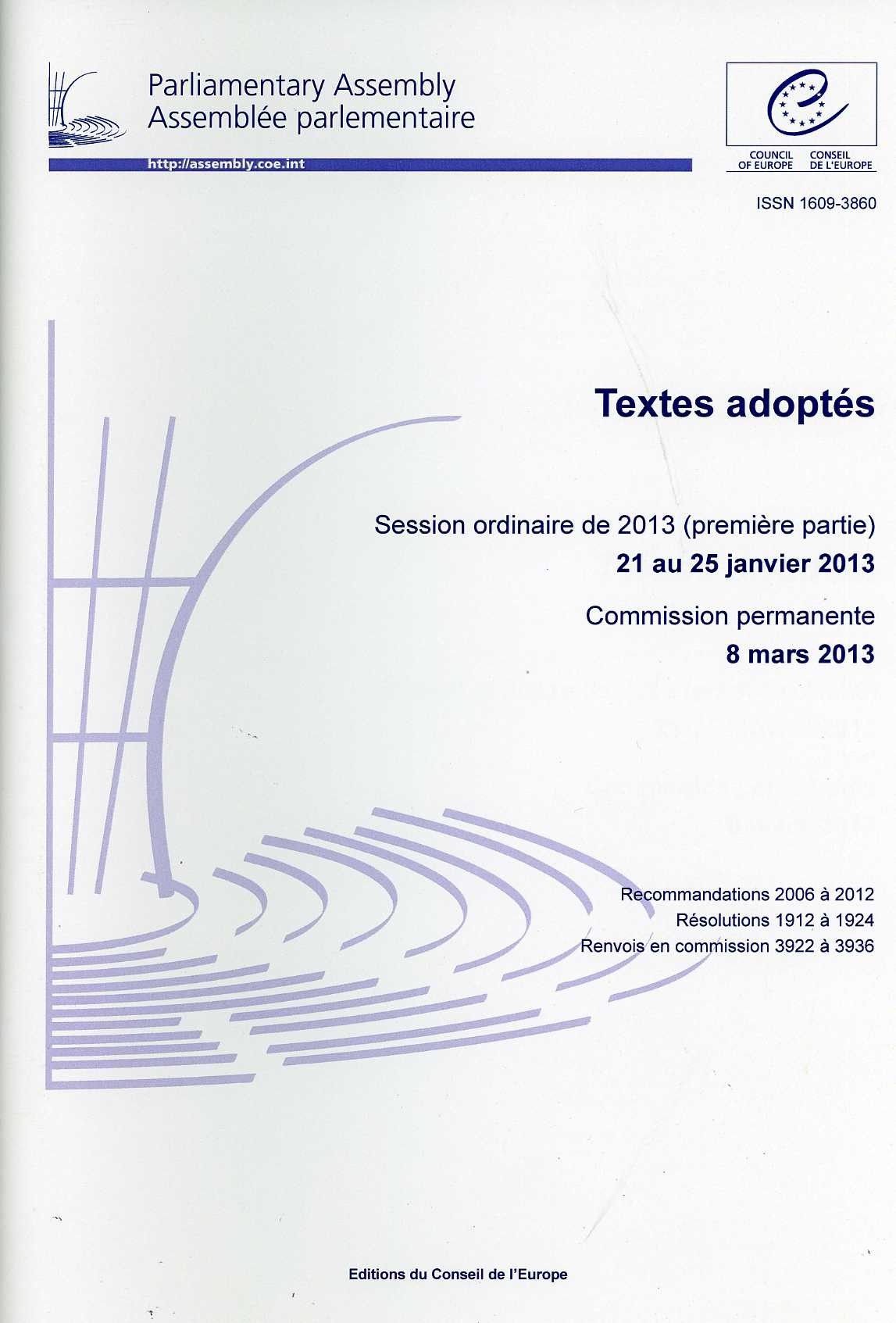 Parliamentary Assembly - Adopted texts - 2013 Ordinary Session (First part) 21-25 January 2013, Standing Committee 8 March 2013