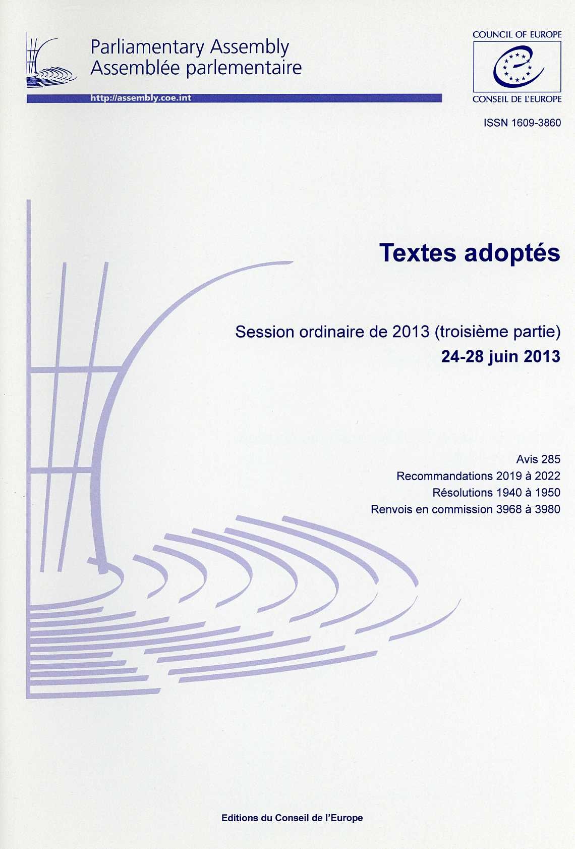 Assemblée parlementaire - Textes adoptés - Session ordinaire de 2013 (troisième partie) 24-28 juin 2013