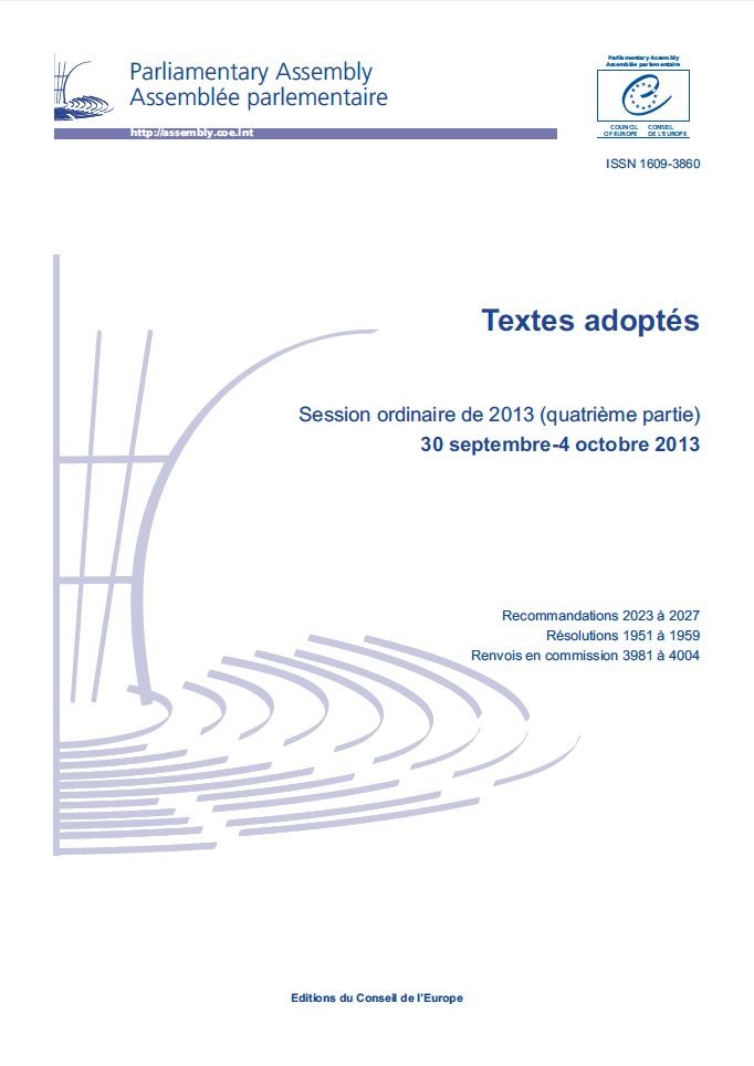 Assemblée parlementaire - Textes adoptés - Session ordinaire de 2013 (quatrième partie) 30 septembre - 4 octobre 2013